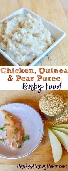 chicken, quinoa and parsnip baby food is on the table