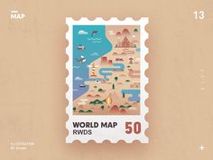 a stamp with an image of a map on it and the words world map rwds