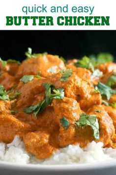 a white plate topped with chicken and rice covered in cilantro garnish