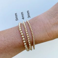 14K Gold Filled Beaded Ball Bracelet Small- 2mm Medium - 3mm Large- 4mm XLarge- 5mm XXLarge- 6mm Gold Beaded Bracelets, Bracelets Stack, Gold Bead Bracelet, Dainty Gold Earrings, Beaded Ball, Stack Bracelet, Bracelet Inspo, Ball Bracelet, Handmade Jewelry Tutorials