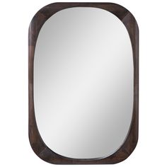 a wooden frame mirror on a white background