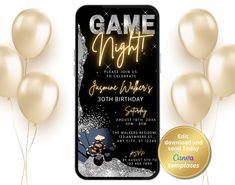 an image of a game night party with balloons and confetti on the phone