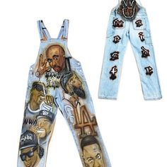 Airbrushed Overalls 90s, Denim Utility Overalls For Streetwear, Denim Overalls For Streetwear, Hip Hop Denim Bottoms With Graphic Print, 2pac Overalls, Denim Jumper, Jumper, Hip Hop, Design