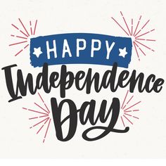 happy independence day lettering with fireworks