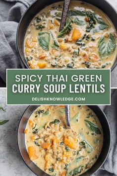 Spicy Thai Green Curry Soup with Lentils Green Curry Paste Uses, Healing Curry Butternut Squash Lentil Soup, Green Curry Recipes Thai, Thai Green Curry Soup, Vegan Squash Soup, Green Curry Soup, Lentil Curry Soup, Green Lentil Recipes, Soup With Lentils