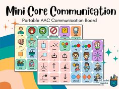 the mini core communication game is shown in two different colors and font, with an image of