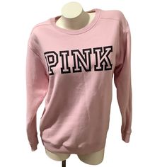 Cheap Victoria's Secret Loungewear Tops, Winter Pink Sweatshirt With Logo Print, Pink Long Sleeve Sweatshirt With Logo, Pink Long Sleeve Sweatshirt With Logo Print, Casual Pink Sweater With Ribbed Cuffs, Basic Pink Sweatshirt For Fall, Pink Logo Print Sweatshirt For Streetwear, Pink Logo Print Sweatshirt, Pink Crew Neck Sweats For Spring