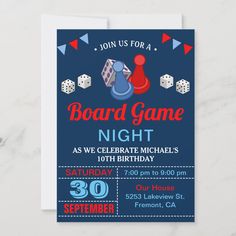 a birthday party card for a board game night