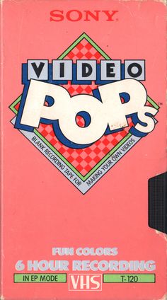 an advertisement for the sony video pop program on pink paper with black and white lettering