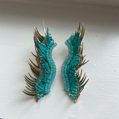 Brand New. Never Worn. Turquoise & Gold Wing Earrings. Unique Turquoise Earrings For Summer, Turquoise Summer Party Jewelry, Turquoise Dangle Earrings For Party, Unique Green Beaded Earrings For Party, Unique Green Beaded Party Earrings, Unique Turquoise Earrings For Party, Elegant Turquoise Beaded Earrings For Party, Unique Turquoise Earrings, Wing Earrings