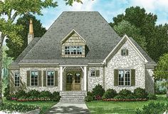 this is an artist's rendering of the front elevation of these country house plans