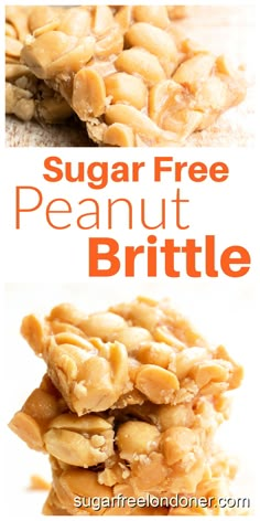 three different pictures of peanut brittles stacked on top of each other with text overlay