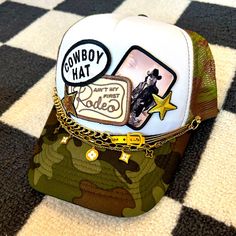 *Brand New Never Worn* Custom Trucker Hat One Of A Kind Ships Quickly Cowboy Trucker Hat, Boujee Hippie, Trucker Hats With Patches, Trucker Hat Ideas, Trucker Hat Designs, Sublimation Patches, Diy Hats, Hippie Hat, Hat Bar