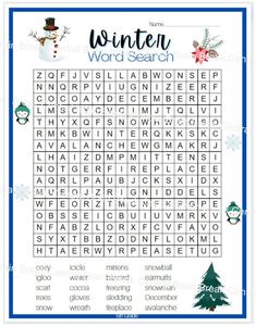 a printable word search for the winter word search