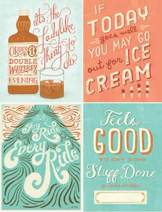 four different posters with some type of lettering