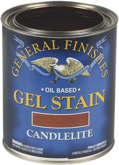 a can of gel stain with an eagle on the top and brown undercoating