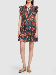 All over print placement may vary. Model is wearing a sizeS Keyhole Neckline, Silk Print Dress, Print Placement, Knit Midi Dress, Pink Mini Dresses, Ruffle Sleeves, Blue Midi Dress, Dresses Short, Ulla Johnson