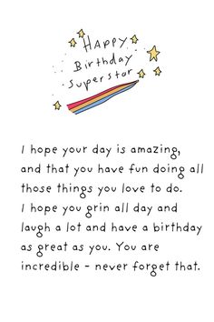 a birthday card with the words happy birthday superstar