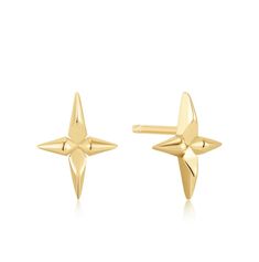 Sterling Silver Gold Plated Cross Stud Earrings Sputnik Earrings, Cross Stud Earrings, Earring Stack, Spike Bracelet, Jewellery Packaging, Cross Earrings Studs, Punk Inspiration, Peridot Necklace, Earring Collection