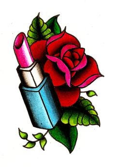 a drawing of a rose and lipstick on a white background