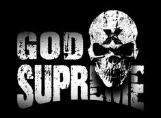 a skull with the word god supreme on it's chest and an x in the middle