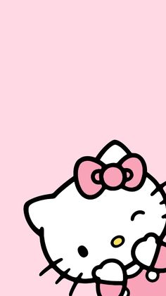 an image of a hello kitty wallpaper in pink and white with the word hello kitty on it