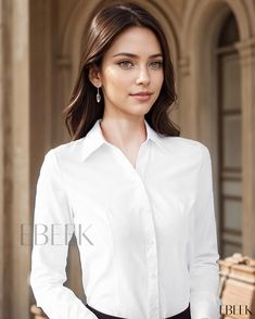 Ebeek - Sophisticated White Long Sleeve V-Neck Shirt Crafted to Perfection for the Corporate Environment Elegant White V-neck Shirt, Elegant Stretch Shirt For Office Wear, Classic Formal Shirt With V-neck, Elegant Slim Fit V-neck Top, Fitted V-neck Blouse For Business Casual, Formal Solid V-neck Shirt, Formal V-neck Shirt, Formal Slim Fit V-neck Top, Slim Fit V-neck Formal Top