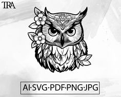 an owl with flowers on its head and the words al svg pppng