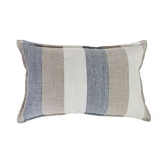 a gray and white striped pillow on a white background