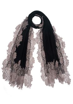 This black scarf is an all time classic with a little bling. Woven from a fine silk and wool blend, it features a contrasting Antique Silver floral lace border making for the perfect any time wear accessory whilst keeping you comfortably warm. For a casual or formal look, this is a must-have in every woman's wardrobe. Lace Scarf, Black Scarf, Lace Border, Head Accessories, Long Scarf, Formal Looks, Women's Wardrobe, Black And White Colour, Wool Scarf