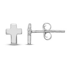 Delightfully show your faith with these 14K white gold cross earrings. Shining with a high polished finish, these symbolic 6mm friction back secured earrings can be worn daily with any ensemble. White Gold Cross Earrings For Gift, 14k Gold Cross Earrings, Hypoallergenic Silver Cross Earrings, Gold Hypoallergenic Cross Earrings, Gold Cross-shaped Pierced Earrings, Jared The Galleria Of Jewelry, Cross Earrings Studs, Cross Earrings, Gold Cross