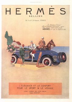 an old car with men in it on the cover of hermes magazine, france