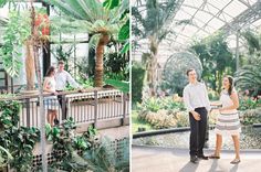 a man and woman standing next to each other in a greenhouse