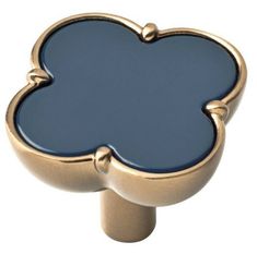 an image of a blue and gold flower knob on a white background with clipping for text