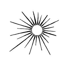 a black and white drawing of a sunburst with rays coming out of it