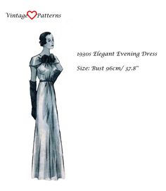 *Different sizes are available upon request* This beautiful evening dress is a typical example for the fashion of the late 1930ies. It is very similar to dresses worn by Hollywood actress Joan Crawford. The silhouette is inspired by statues of the classic greece with soft and flowy draping. Similar styles were created by influential designer Madeleine Vionnet. The fashion of the 30ies is characterized by very elegant, soft cut dress and therefore often described as the glamorous decade. Gone are the masculine shapes of the 1920s- the feminine figur is emphasized. The digital pattern in PDF-Format can be printed on a printer that supports DIN A4- or letter- format as both versions are included in the download. Both versions consist of 18 pages,, that can be printed easily at home. Afterward 1930s Patterns, Madeleine Vionnet, Elegant Evening Dress, Beautiful Evening Dresses, Cut Dress, Joan Crawford, Womens Sewing Patterns, Beautiful Evening, Hollywood Actress