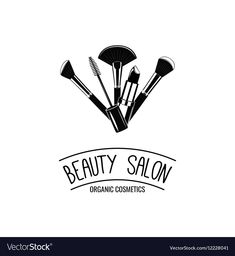 the logo for beauty salon with brushes and hairbrushes in black on white background