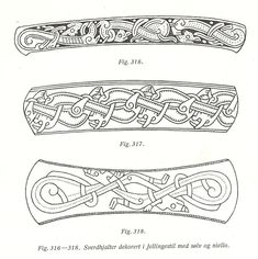 three different types of decorative items in line drawing, each with an ornament