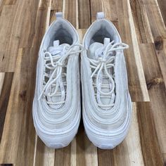 Air Max 97, In Good Condition, A Few Dirt Strains, Not Extremely Noticeable. Size 8 Us Men’s (9.5 Women’s) Worn Maybe 10 Times, Has A Few Fuzz Balls Inside Of Shoe. Shoes Air Max, Nike Shoes Air, Nike Shoes Air Max, Us Man, White Nikes, Air Max, Nike Men, Nike Shoes, Athletic Shoes