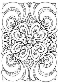 an intricate design in black and white, with swirls on the bottom half of it