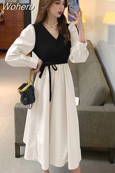 Fashion Patchwork, فستان سهرة, Elegant Party, Cheap Dresses, Modest Outfits, Puff Sleeve, High Waisted Skirt, Korean Fashion