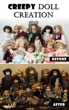 the before and after photos of creepy doll creat creation, which is being used to make dolls