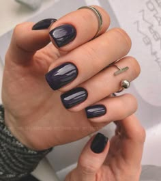 Short Square Nails Dark Color, Dark Gray Manicure, Short Square Dark Nails, Simple Fall Nails Short Square, Short Dark Nail Inspiration, September Nails Square, Fall Mani Pedi Combos 2023, Dark Gel Nails Short, Dark Neutral Nails