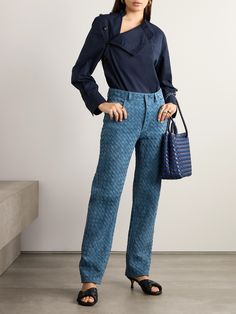 When it comes to craftsmanship, you can't question Bottega Veneta's pedigree - the brand has been at the top of its game since 1966. Made using the signature  intrecciato  weave, these pants are crafted from strips of suede dyed a versatile blue, so they look like jeans from afar. Bottega Veneta Street Style, Porter Bag, Summer Style Guide, Flat Dress Shoes, Designer Pieces, Dress Flats, Bottega Veneta Intrecciato, Everyday Wardrobe, Fall Winter Outfits