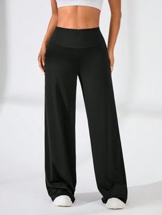 SHEIN Sport Easify Solid Color Wide Waistband Hip Lifting Straight Yoga Sport PantsI discovered amazing products on SHEIN.com, come check them out! Sports Pants Women, Hip Lifts, Yoga Studio, Wide Waistband, Sport Pants, Sport Outfits, Yoga Pants, Wide Leg, Solid Color