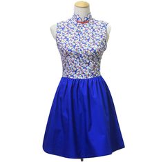 Blue Floral Qipao Blue Modern Qipao Blue Qipao Dress by MOJONET Blue Qipao, Mandarin Collar