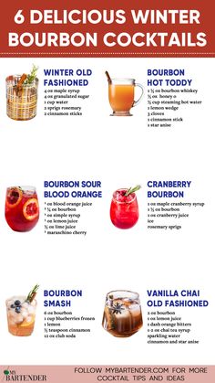 Winter Bourbon Cocktails Simple Bourbon Drinks, Winter Whiskey Drinks, Bourbon Mixed Drinks, Cider Punch, Whisky Cocktail Recipes, Moonshine Cocktails, Apple Cider Punch, Bourbon Apple Cider