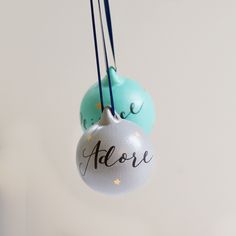 Hand painted and lettered religious Christmas ornaments Christian Calligraphy, Christian Christmas Songs, Christian Hand Lettering, Ceramic Baubles, Christian Christmas Decorations, Merry Christmas Quotes, Merry Christmas Images, Grey Ceramics