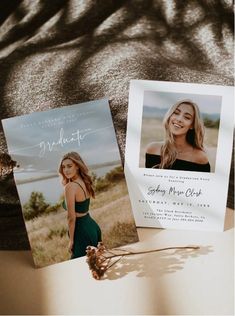 an open photo book with a card on it