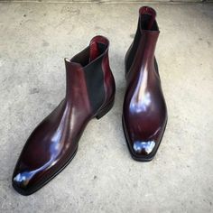 Handmade Men Burgundy Leather Chelsea Boot For Men on Storenvy Bespoke Shoes, Mens Boots Fashion, Chelsea Boots Men, Mens Dress